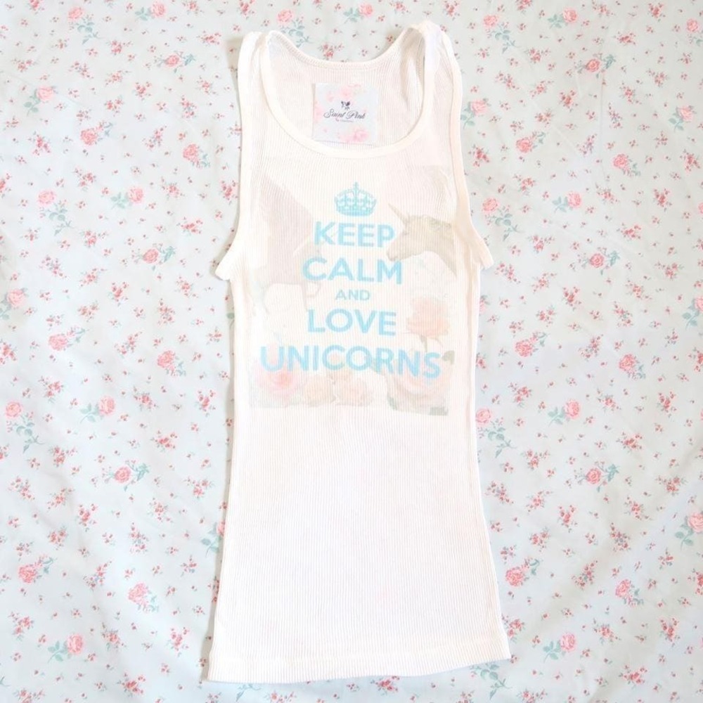 y2k keep calm and love unicorns irony tank 2010s